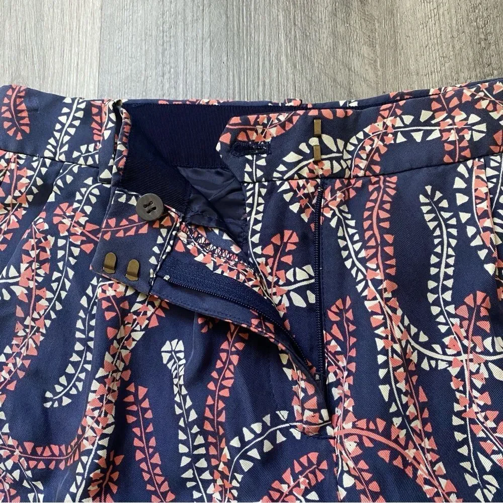 J. Crew Silk Pants Navy Coral Print Sophisticated Size 0